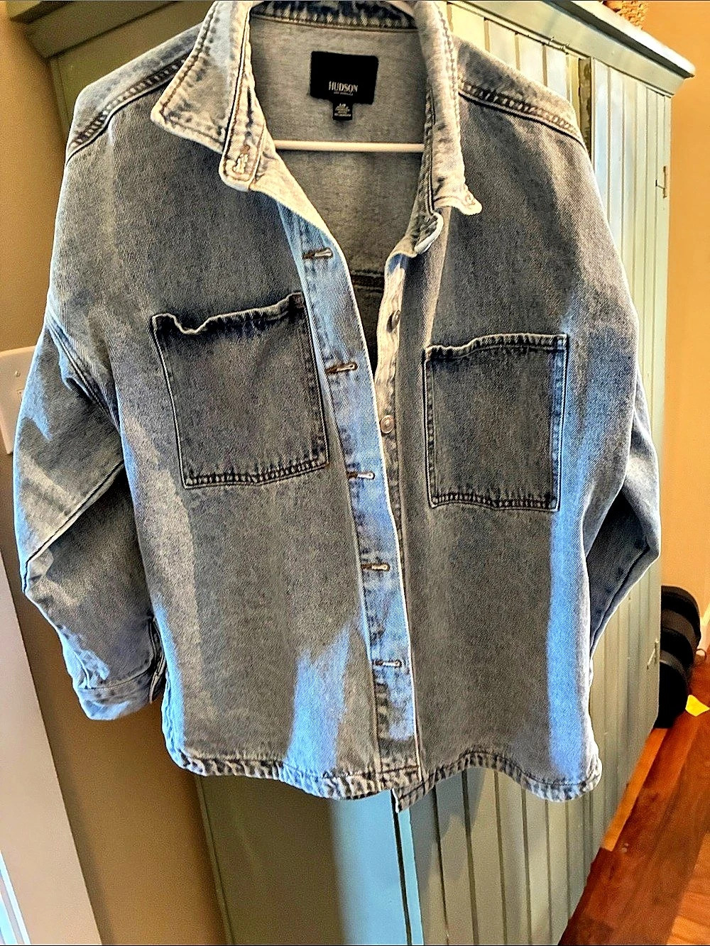 Hudson Oversized Denim Shirt Jacket in Blue, Large